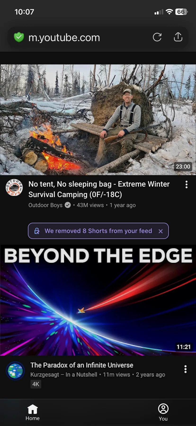 YouTube in the RelockIn browser: Shorts removed from the feed
